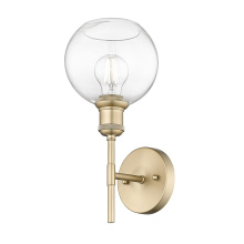 Golden 1945-1W BCB-GLOBE-CLR - Wry Lighting Axel 1-light Wall Sconce in Brushed Champagne Brass and Globe Clear Glass